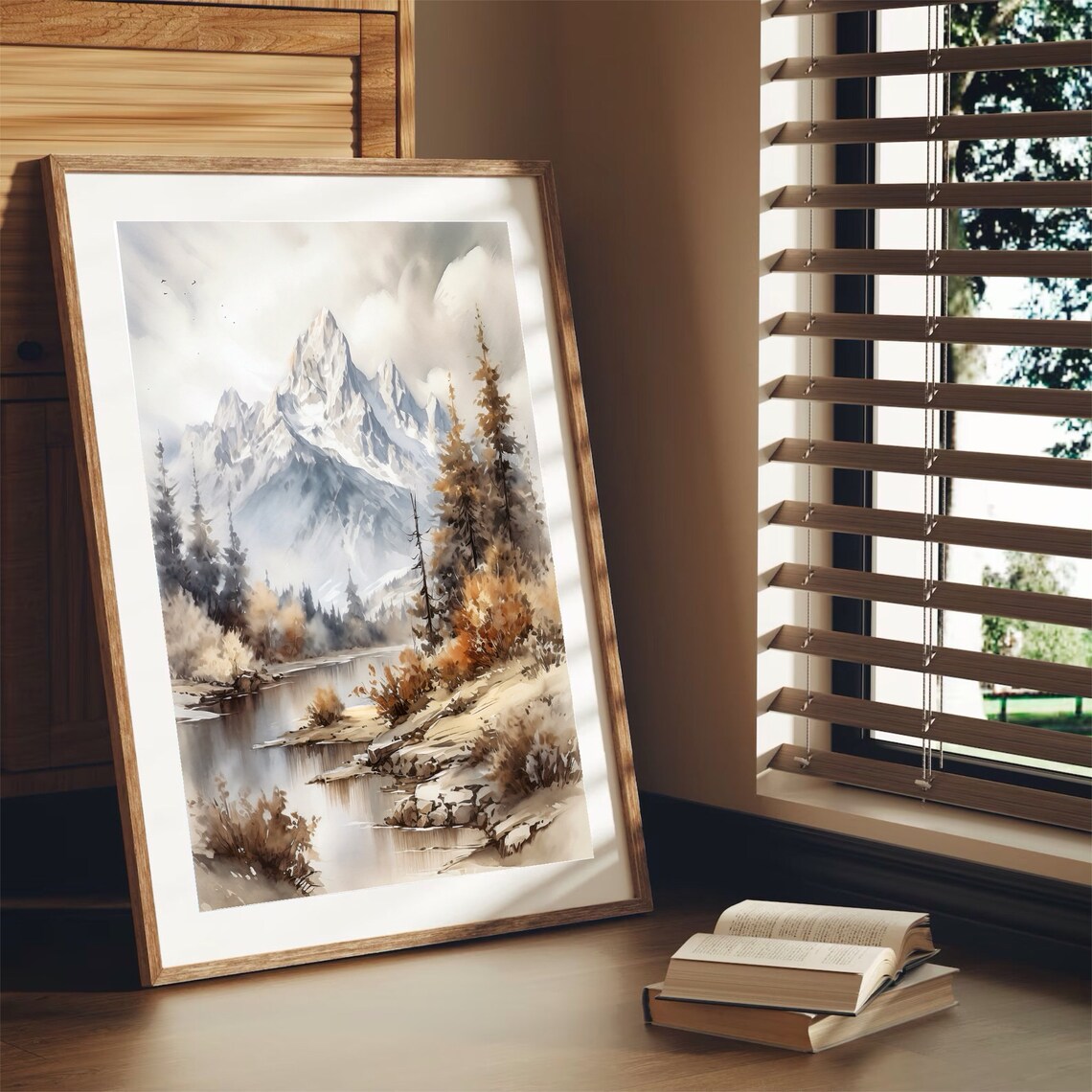 Grand Teton Watercolor Mountain Landscape Art Print - Image 3
