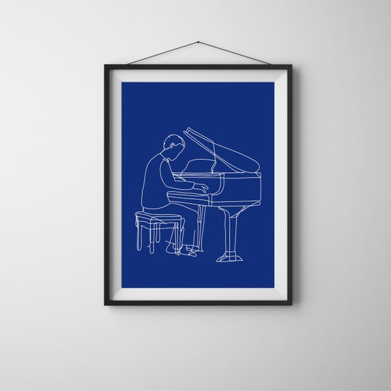 Man Playing Piano Minimalist Line Art Print
