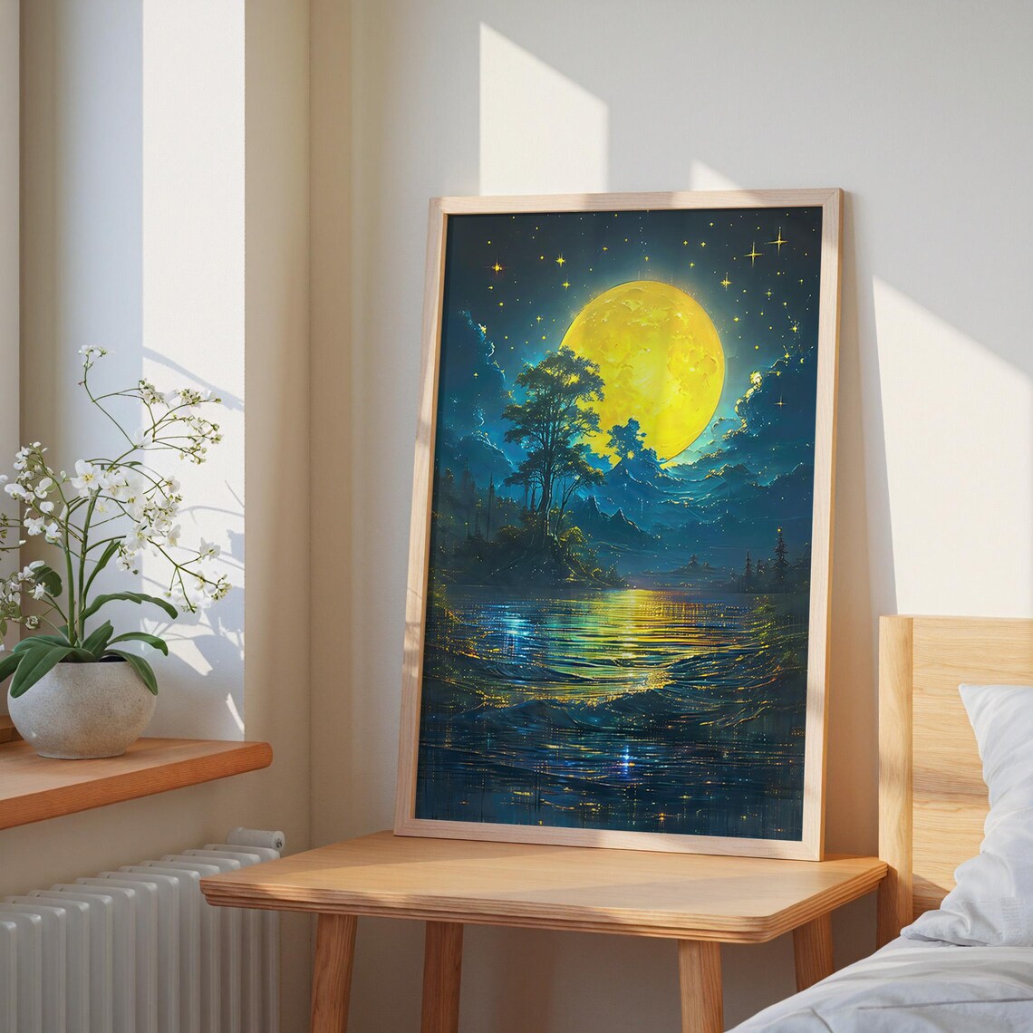 Abstract Moonlight Full Moon Over Trees Art Print
