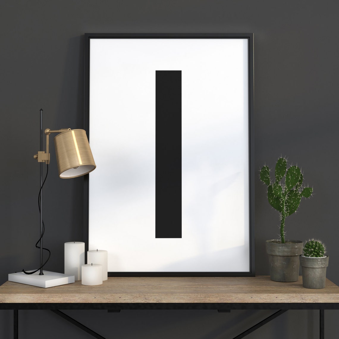 Bold Black Letter I on White Scandinavian Minimalist Initial Poster