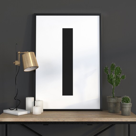 Bold Black Letter I on White Scandinavian Minimalist Initial Poster