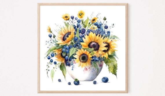 Sunflower Still Life Art Print, Watercolor Painting