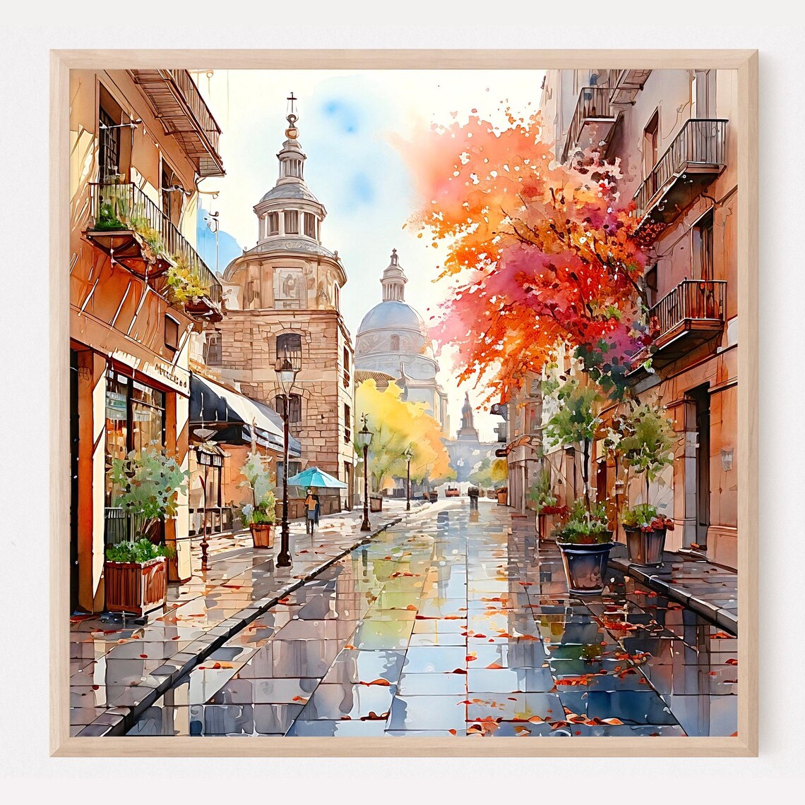Madrid Watercolor Cityscape Art Print, Spain
