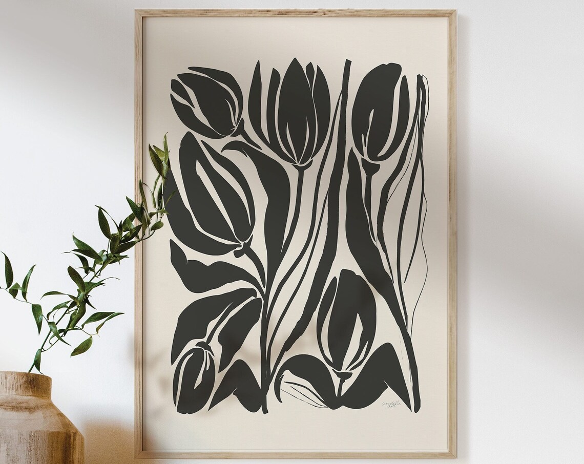 Minimalist Tulip Floral Art Print, Botanical Drawing