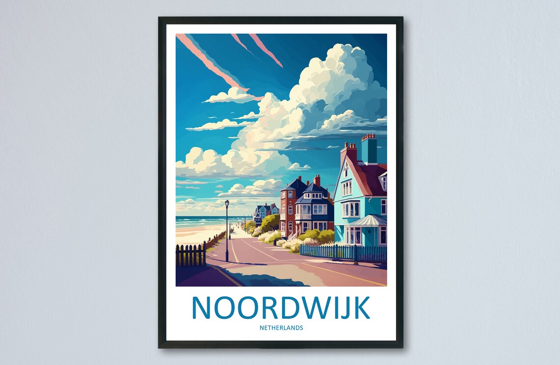 Noordwijk Netherlands Seafront Street Beach Town Daytime Travel Poster