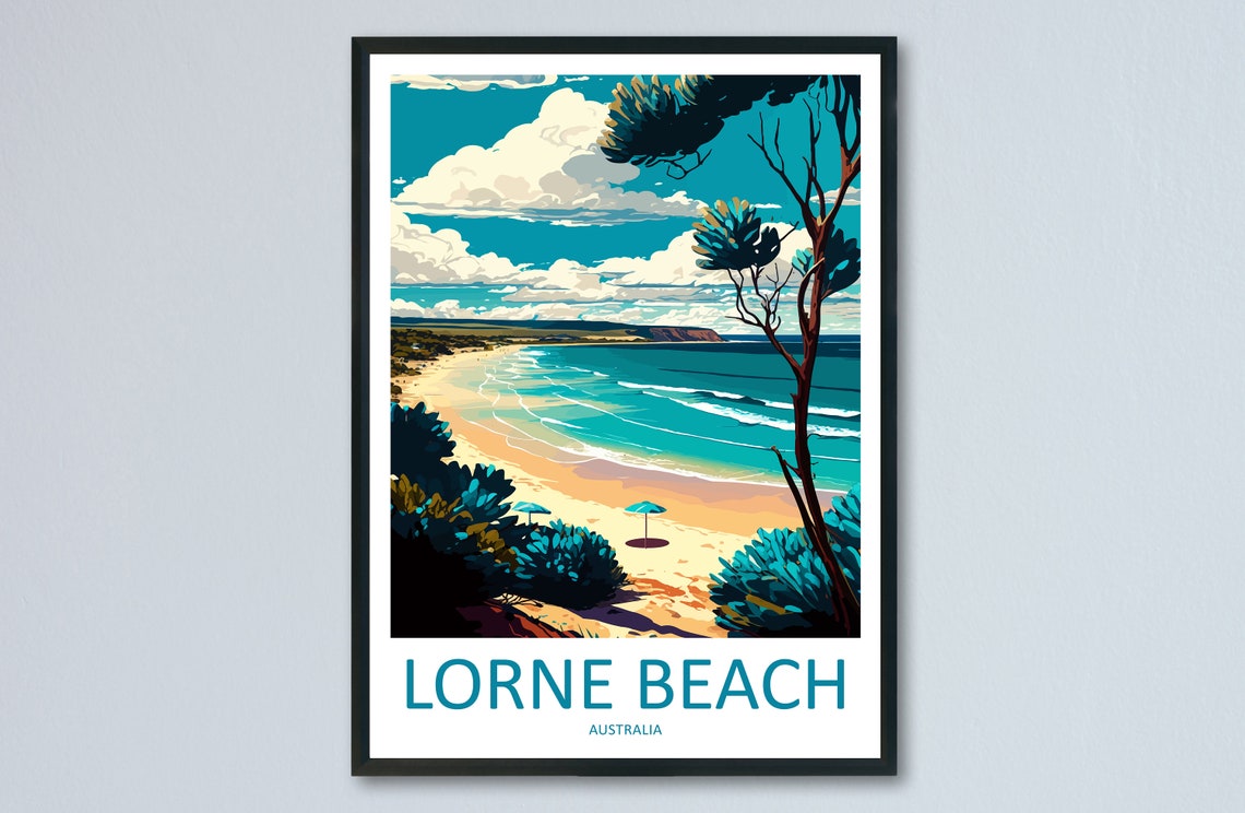 Lorne Beach Australia Turquoise Cove Golden Sand Retro Travel Poster