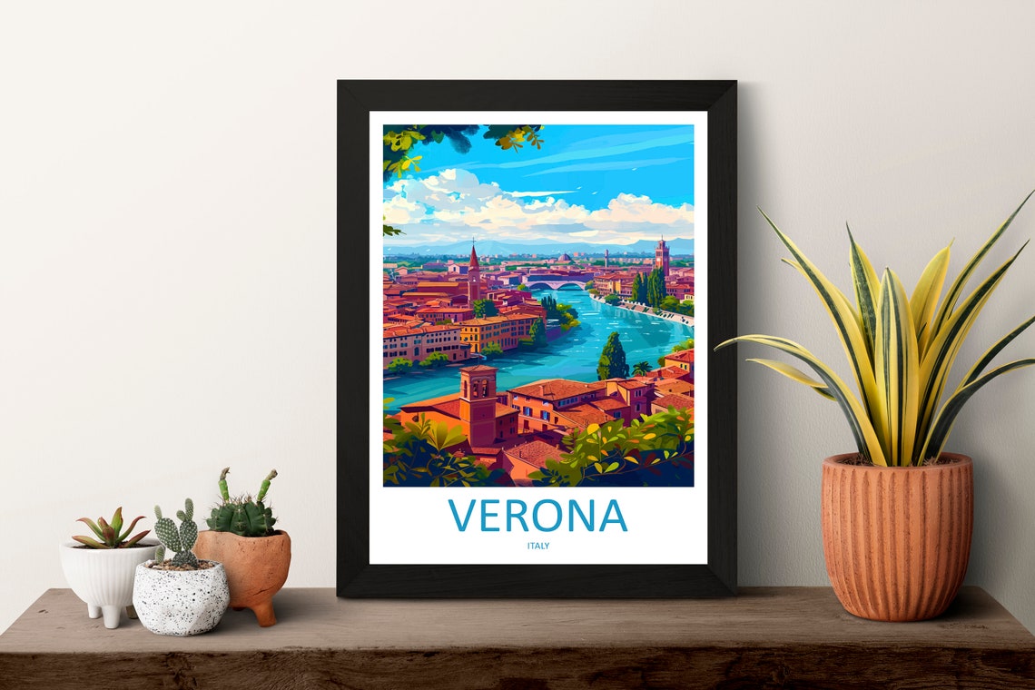 Verona Italy Adige River Panoramic Old Town View Travel Poster - Image 3