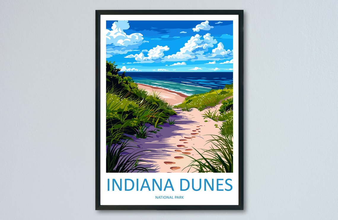 Indiana Dunes National Park Sandy Path to Lake Michigan Travel Poster