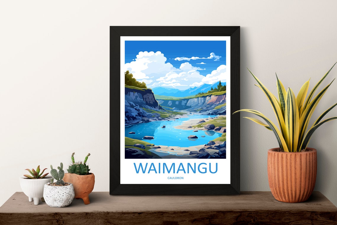 Waimangu Cauldron Geothermal Blue Pool Rocks Valley Travel Poster - Image 3