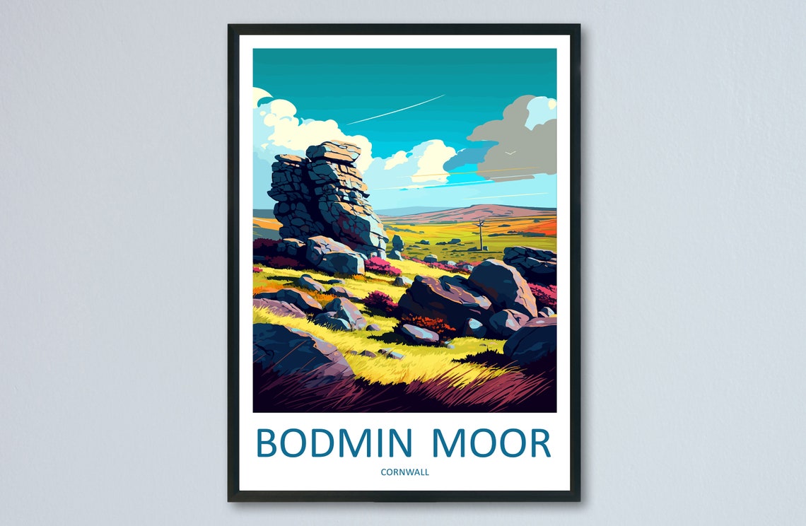 Bodmin Moor Cornwall Travel Poster with Granite Tors and Wild Moorland