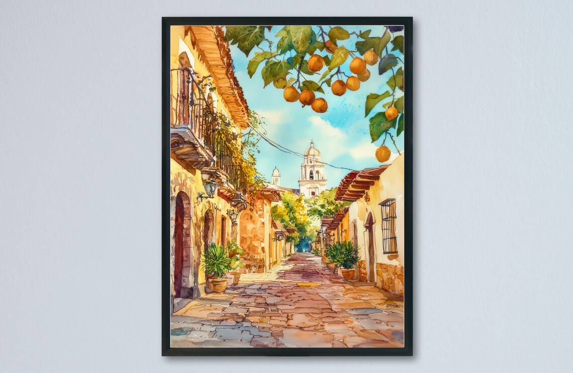 Oaxaca City Watercolor Poster Wall Art Hanging Home Dcor Gift Lovers Mexico