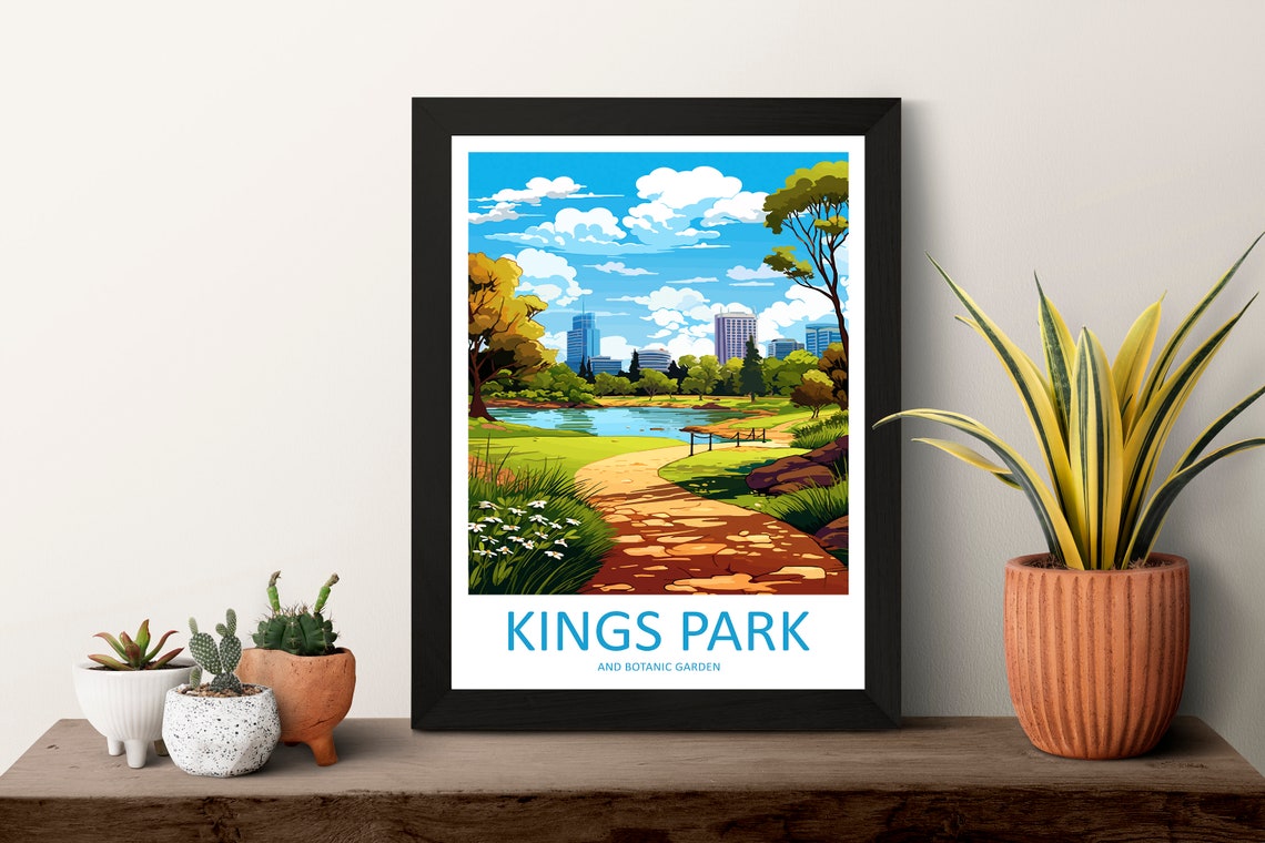 Kings Park Botanic Garden Lakeside Path and City Skyline View Poster - Image 3