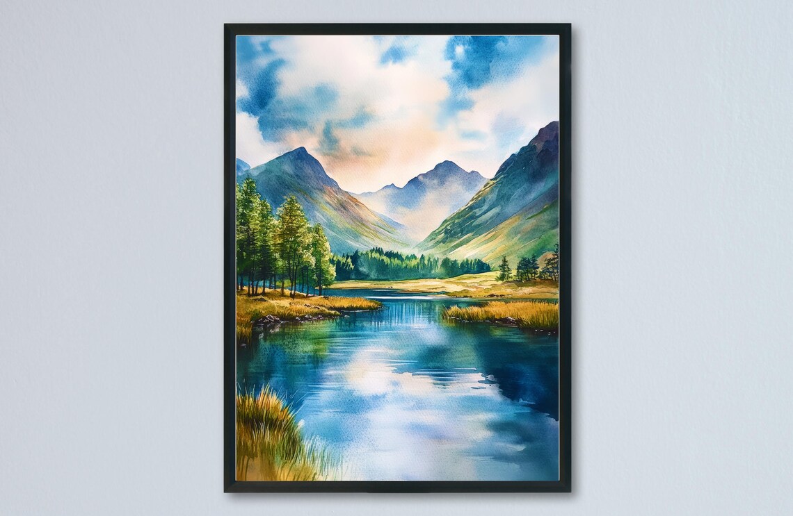 Ennerdale Lake District Remote Valley Lake Pines Watercolor Poster