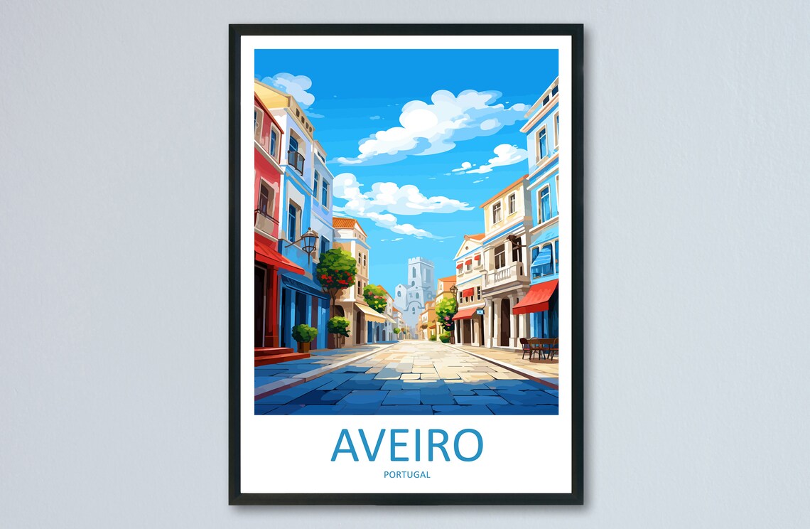 Aveiro Portugal Charming Old Town Street Scene Travel Poster