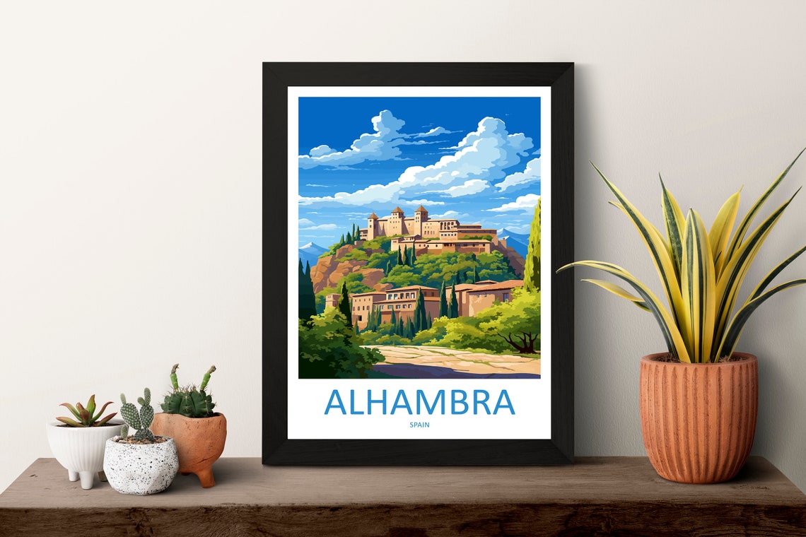 Alhambra Spain Hilltop Palace Panoramic Illustrated Travel Poster - Image 3