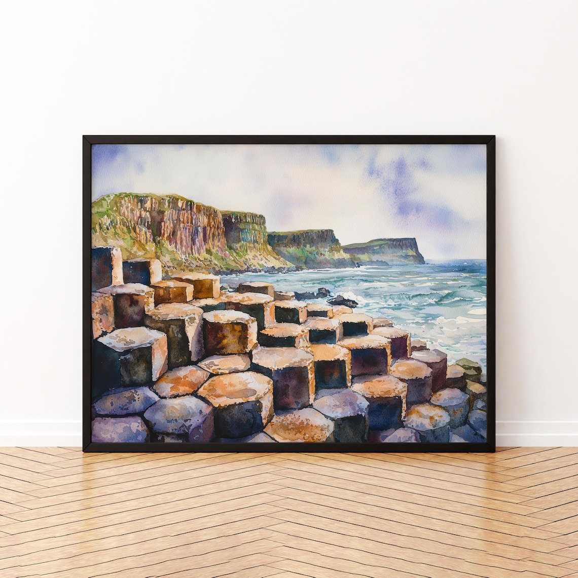 Giants Causeway Watercolor Poster, Landscape Art Print