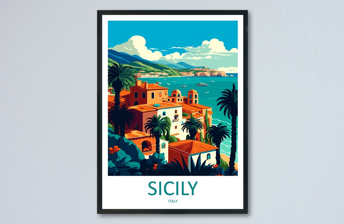 Sicily Travel Poster, Italy Home Decoration