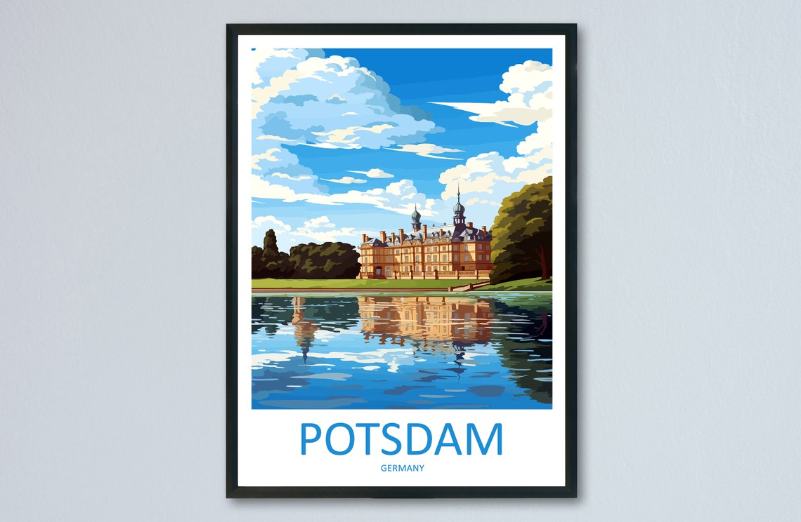 Potsdam Germany Palace Lake Reflection Gardens Travel Poster