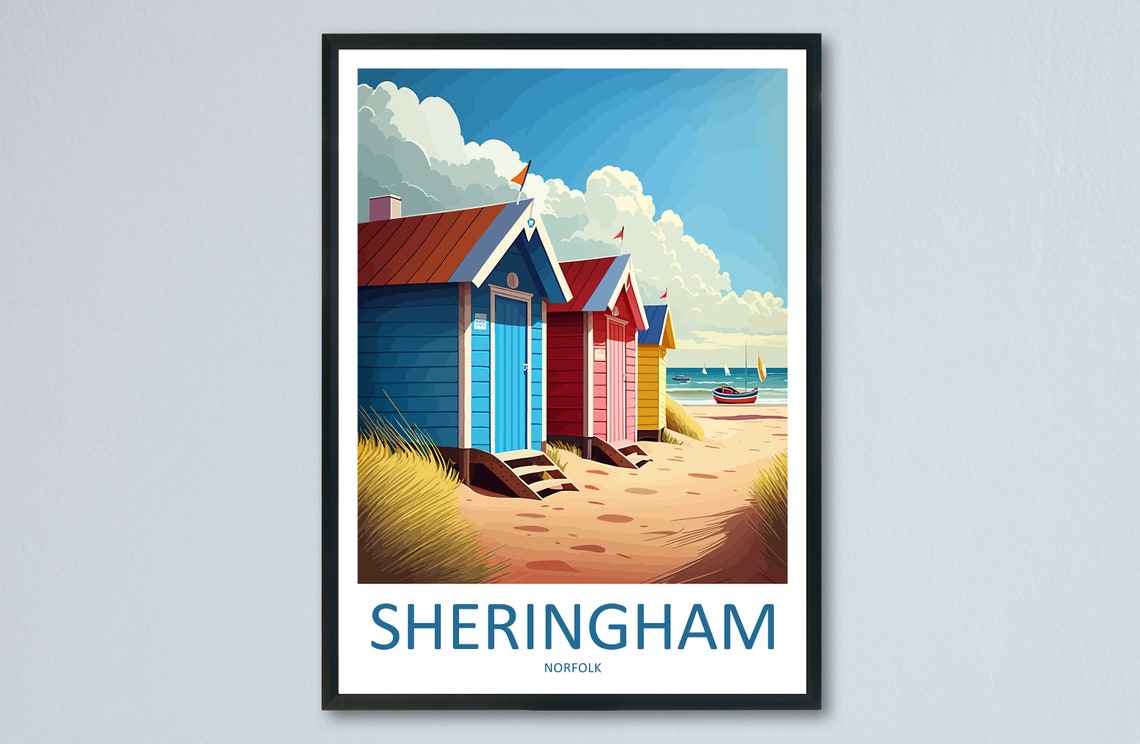 Sheringham Colorful Beach Huts Norfolk Coast Seaside Travel Poster
