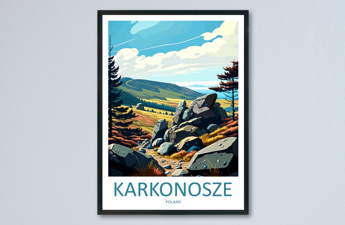 Karkonosze Poland Mountain Rocks Meadow Hiking Travel Poster