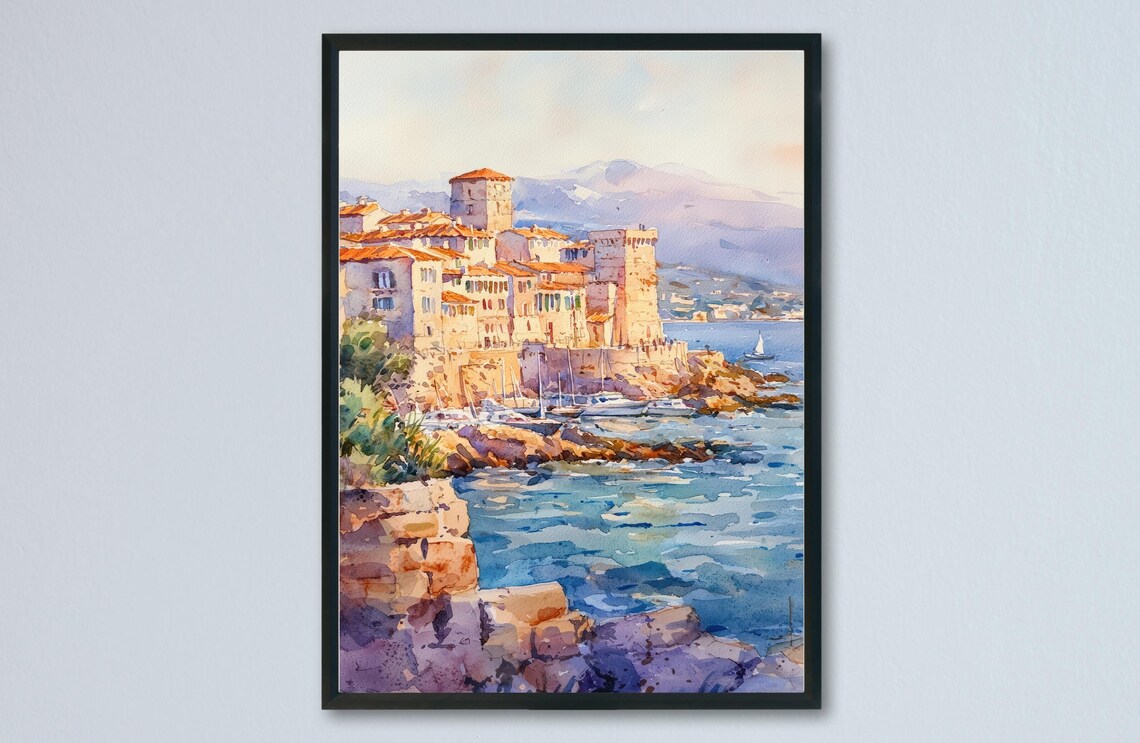 Antibes France Old Town Chateau Coastal Watercolor Scenic Poster