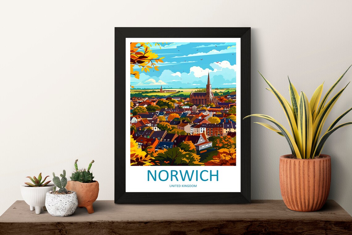 Norwich England Cathedral City Autumn Panorama View Travel Poster - Image 3