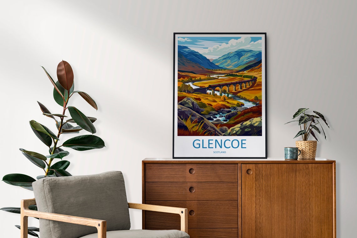 Glencoe Scotland Autumn Moor Stone Railway Viaduct Scene Poster - Image 2