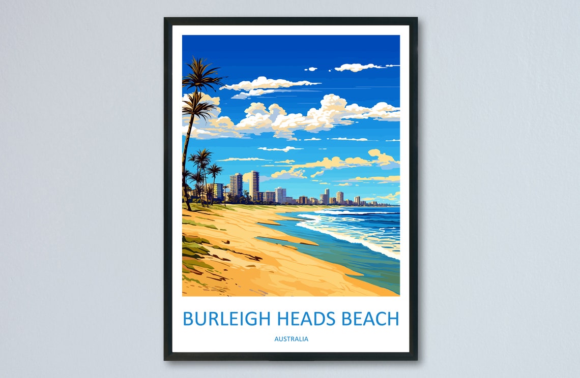 Burleigh Heads Beach Golden Sand Palms and Gold Coast Skyline Poster