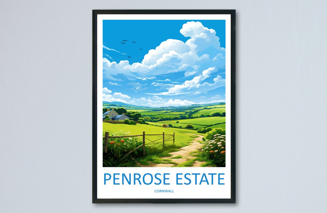 Penrose Estate Cornwall Countryside Travel Poster Meadow Art