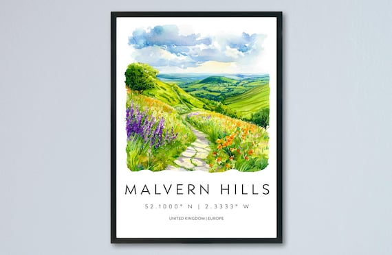 Malvern Hills Wildflower Path Watercolor Travel Keepsake Poster