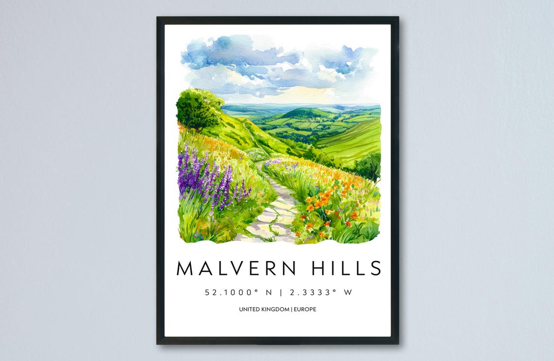 Malvern Hills Wildflower Path Watercolor Travel Keepsake Poster
