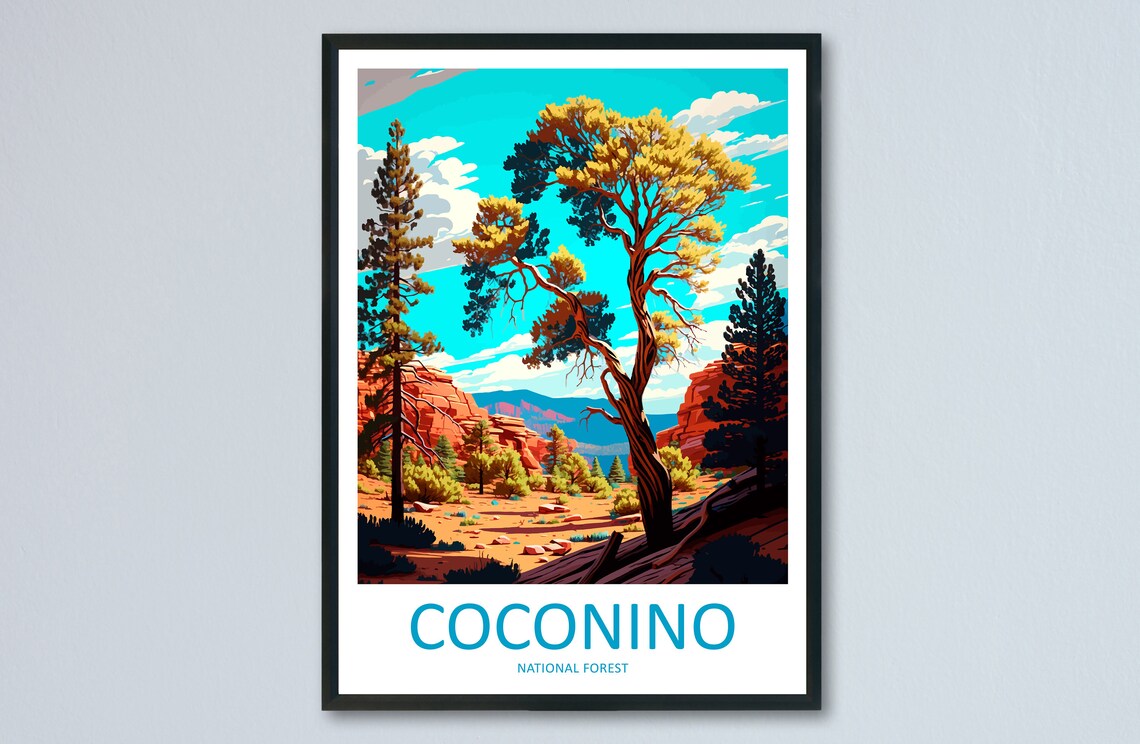Coconino National Forest Vintage Pine Red Rock Travel Poster