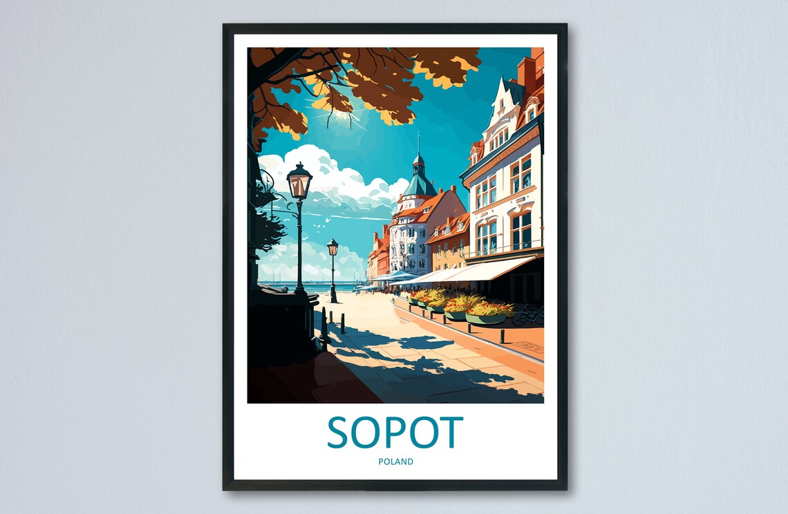 Sopot Poland Sunny Seaside Promenade Beach Day Travel Poster