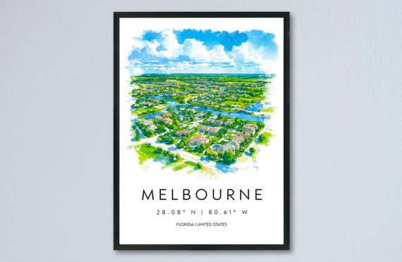 Melbourne Watercolor Poster Wall Art Decor Home Dcor Gift Usa Lover Travel Souvenir Print
