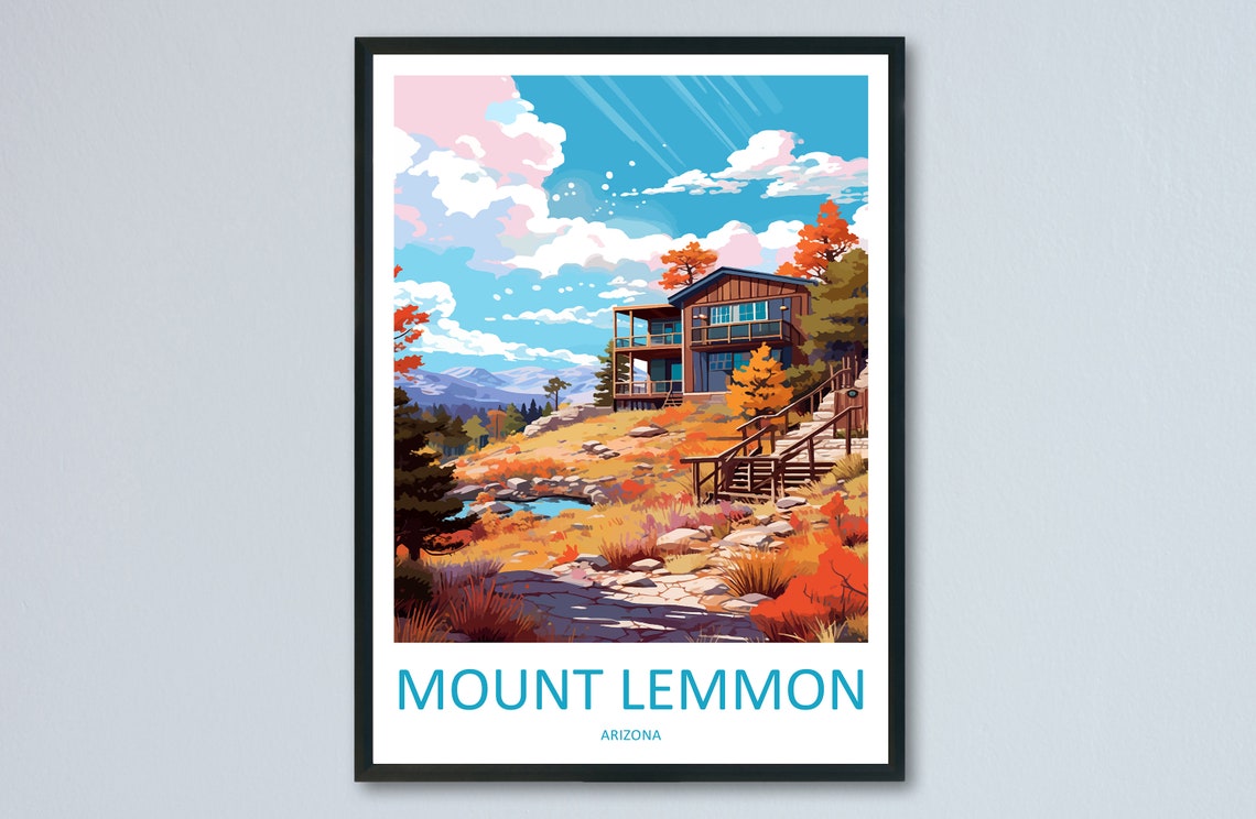 Mount Lemmon Arizona Autumn Cabin Hillside Scene Travel Poster