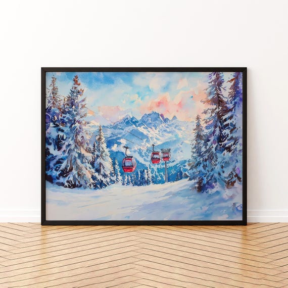 La Plagne Watercolor Poster Landscape Wall Art Hanging Home Dcor Gift Lovers France