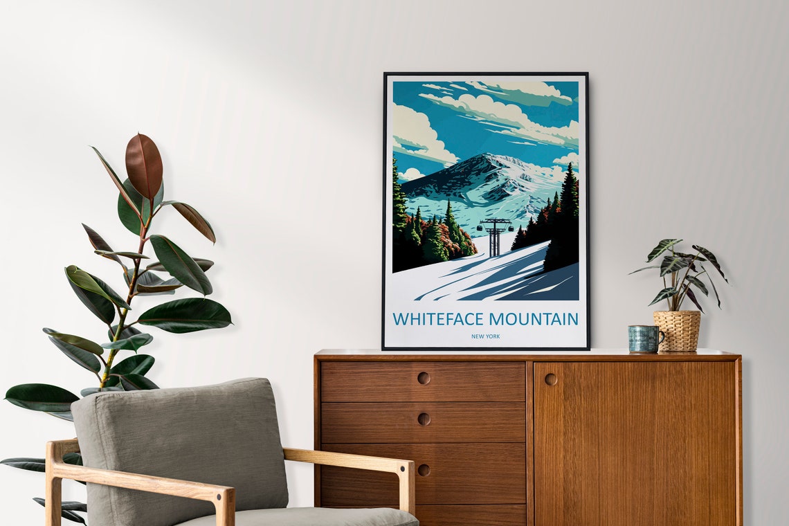 Whiteface Mountain New York Snowy Ski Peak Retro Travel Poster - Image 2