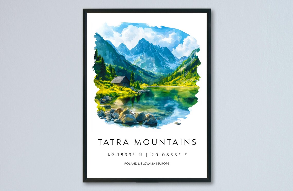 Tatra Mountains Alpine Lake View Scenic Watercolor Travel Poster