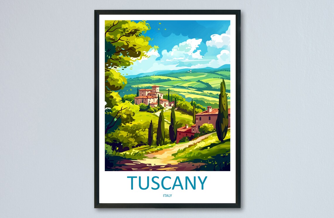 Tuscany Italy Rolling Hills Villa Cypress Countryside Travel Poster