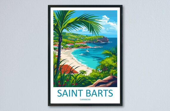 Saint Barts Caribbean Beach Bay With Sailboats Travel Poster