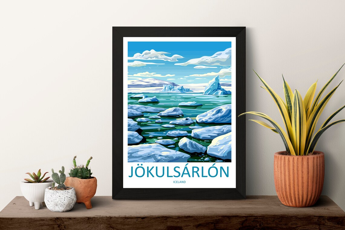 Jökulsárlón Glacial Lagoon Icebergs Iceland Nature Travel Poster - Image 3