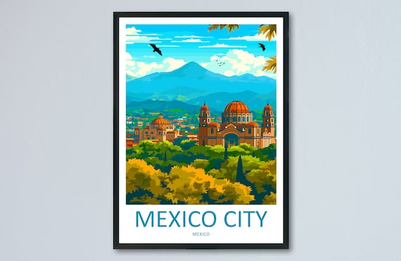 Mexico City Cathedral Skyline Colorful Vintage Travel Poster Gift