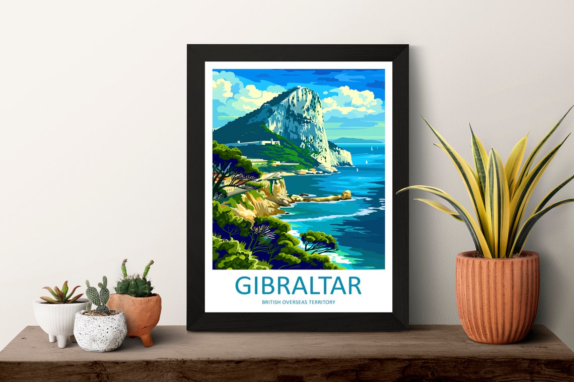 Gibraltar Rock Mediterranean Coastal Cliffs Scene Vintage Poster - Image 3
