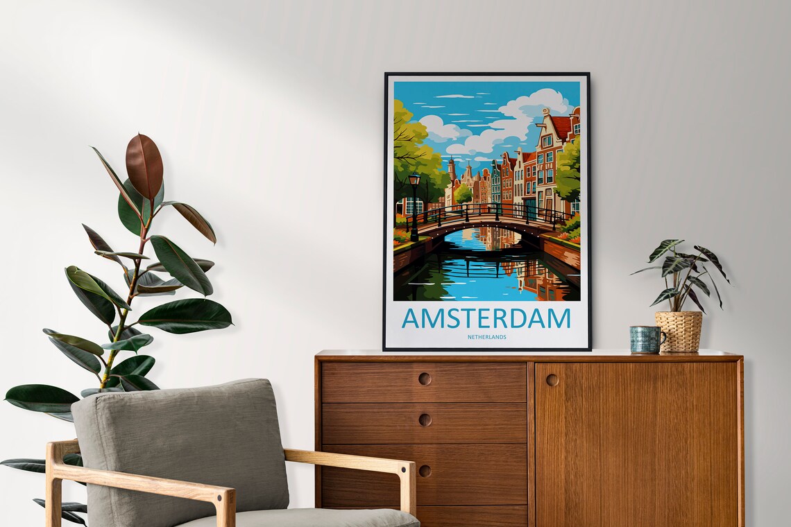 Amsterdam Netherlands Canal Bridge Gabled Houses Reflection Poster - Image 2