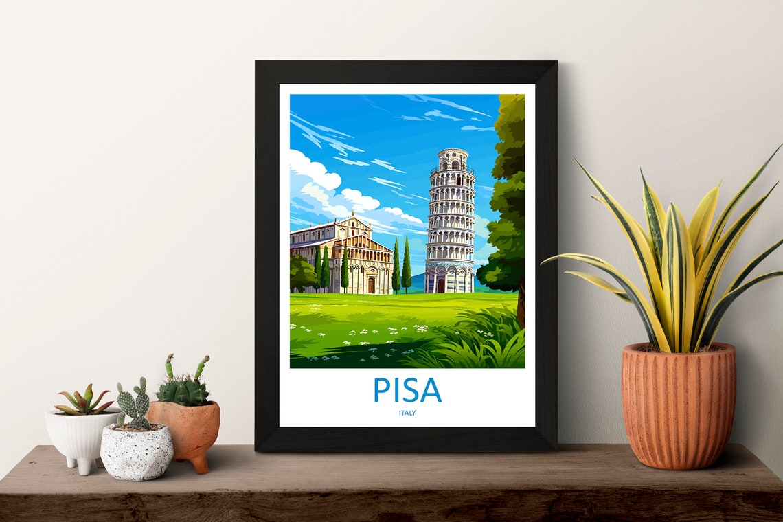 Pisa Italy Vintage Leaning Tower Travel Poster Sunny Daytime View - Image 3