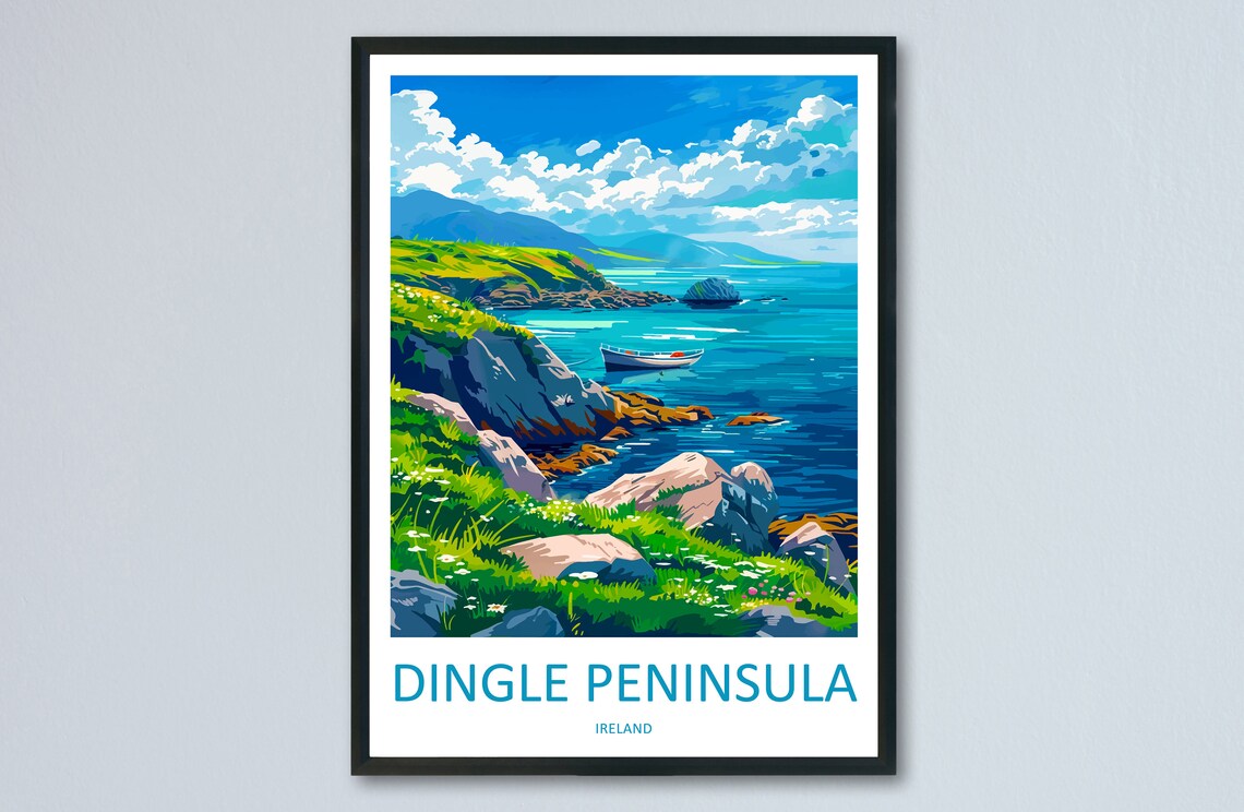 Dingle Peninsula Rocky Cove Fishing Boat Ireland Travel Poster