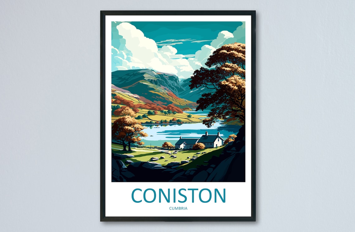 Coniston Travel Poster, Place-Inspired Wall Art