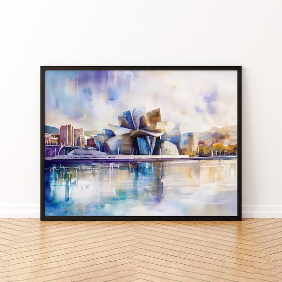 Bilbao Spain Guggenheim Museum River Watercolor Travel Poster