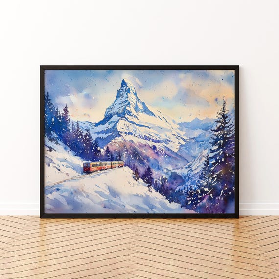 Zermatt Watercolor Poster Landscape Wall Art Hanging Home Dcor Gift Lovers Switzerland