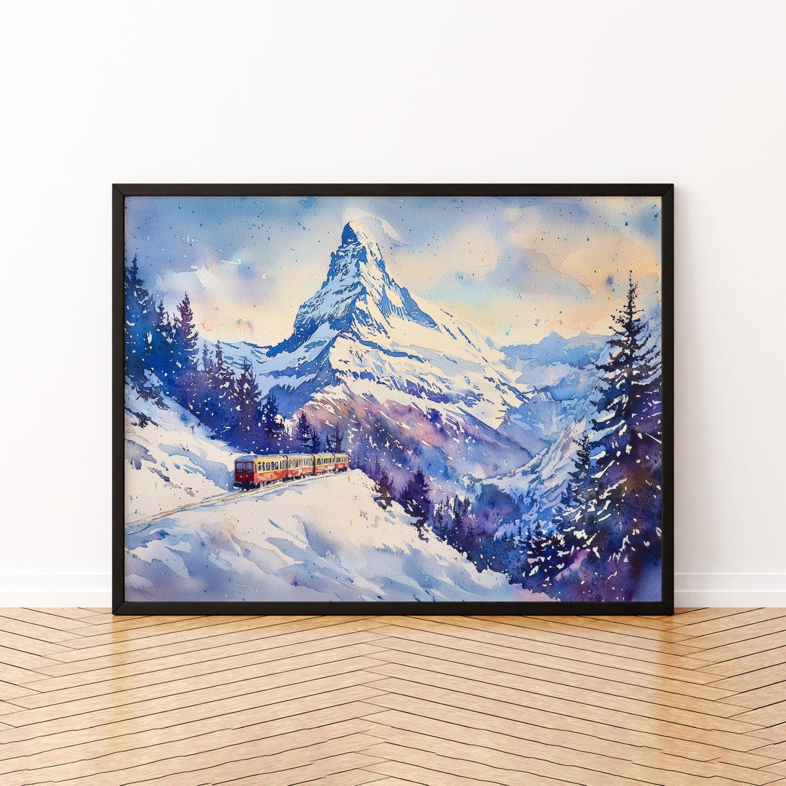 Zermatt Watercolor Poster Landscape Wall Art Hanging Home Dcor Gift Lovers Switzerland